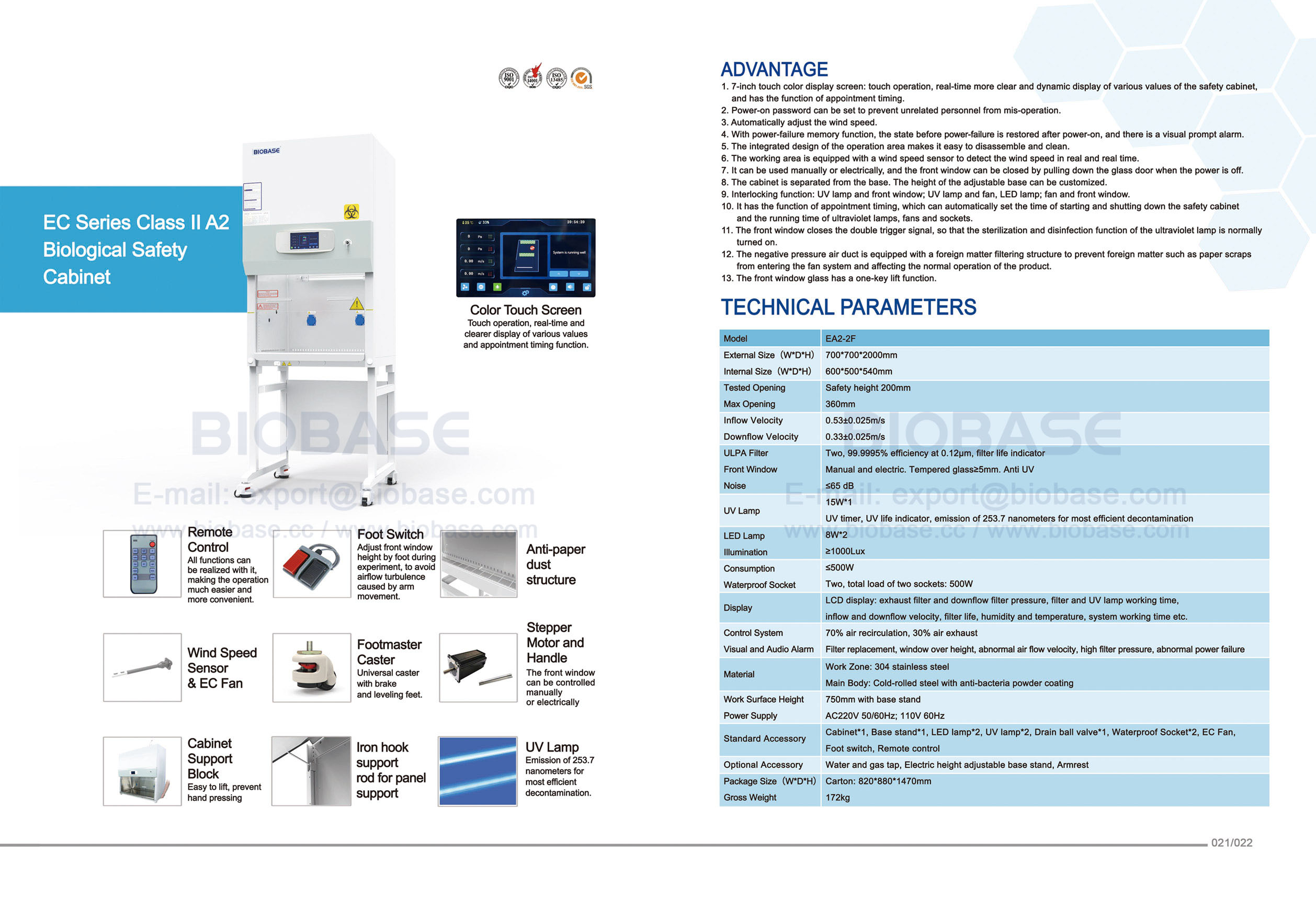 21-22 EC Series Classe II A2 Cabinet de sécurité biologique EA2-2F