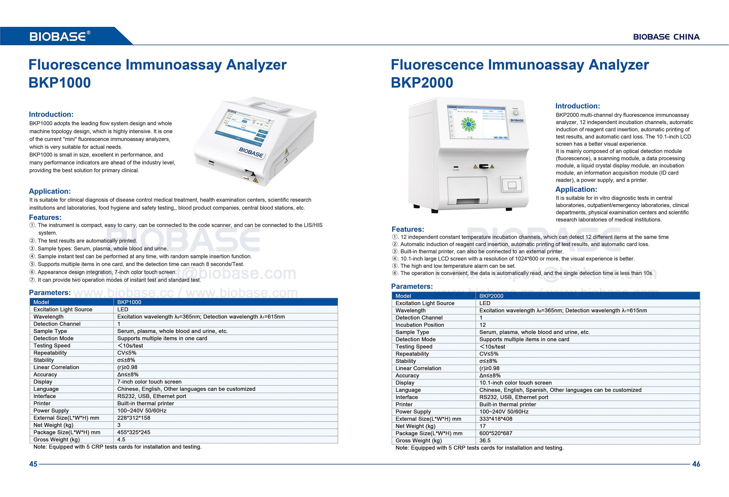 45-46 Analyseur d'immunoessai par fluorescence BKP1000 et BKP2000