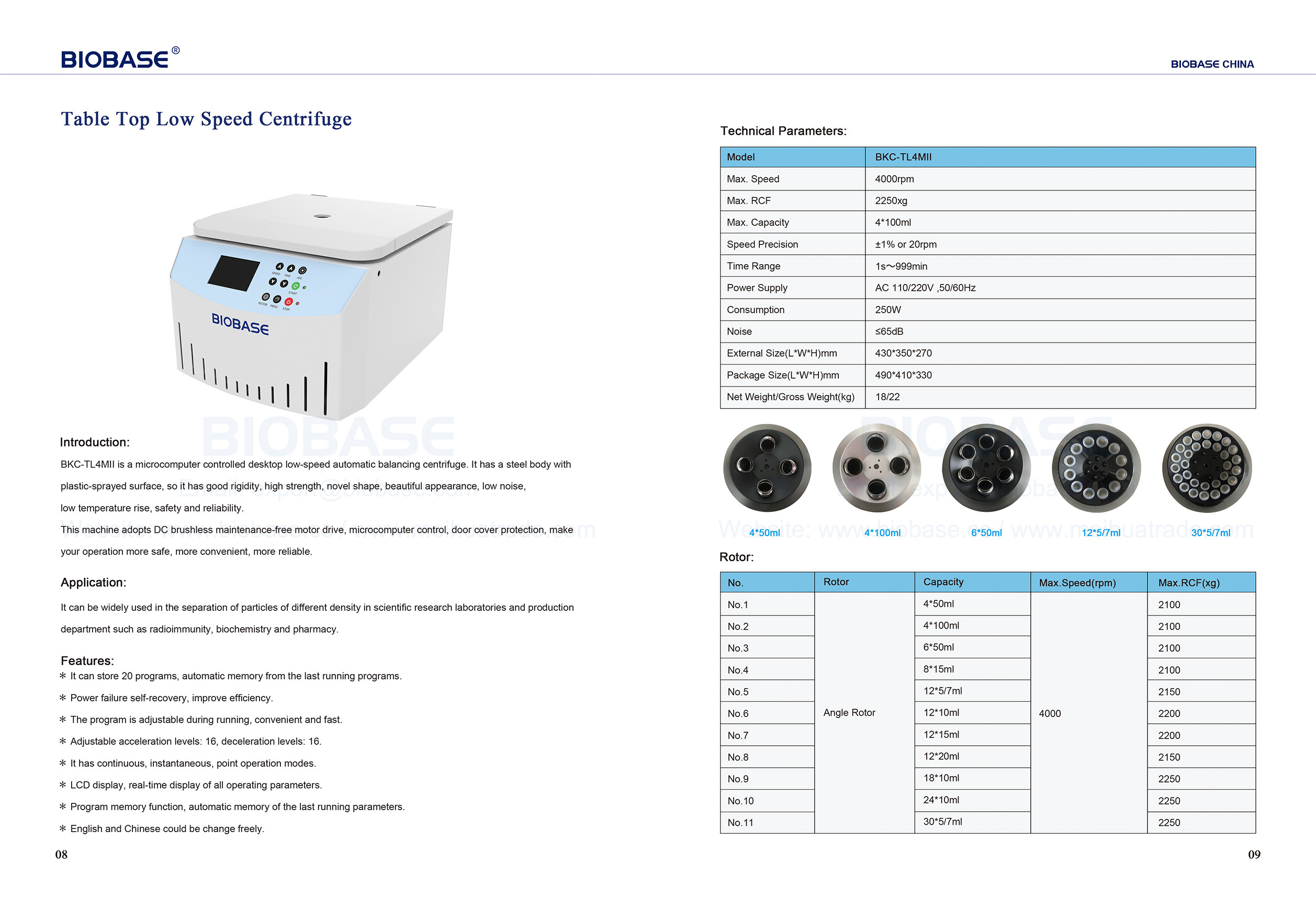 08-09 Centrifugeuse de table basse vitesse BKC-TL4MII