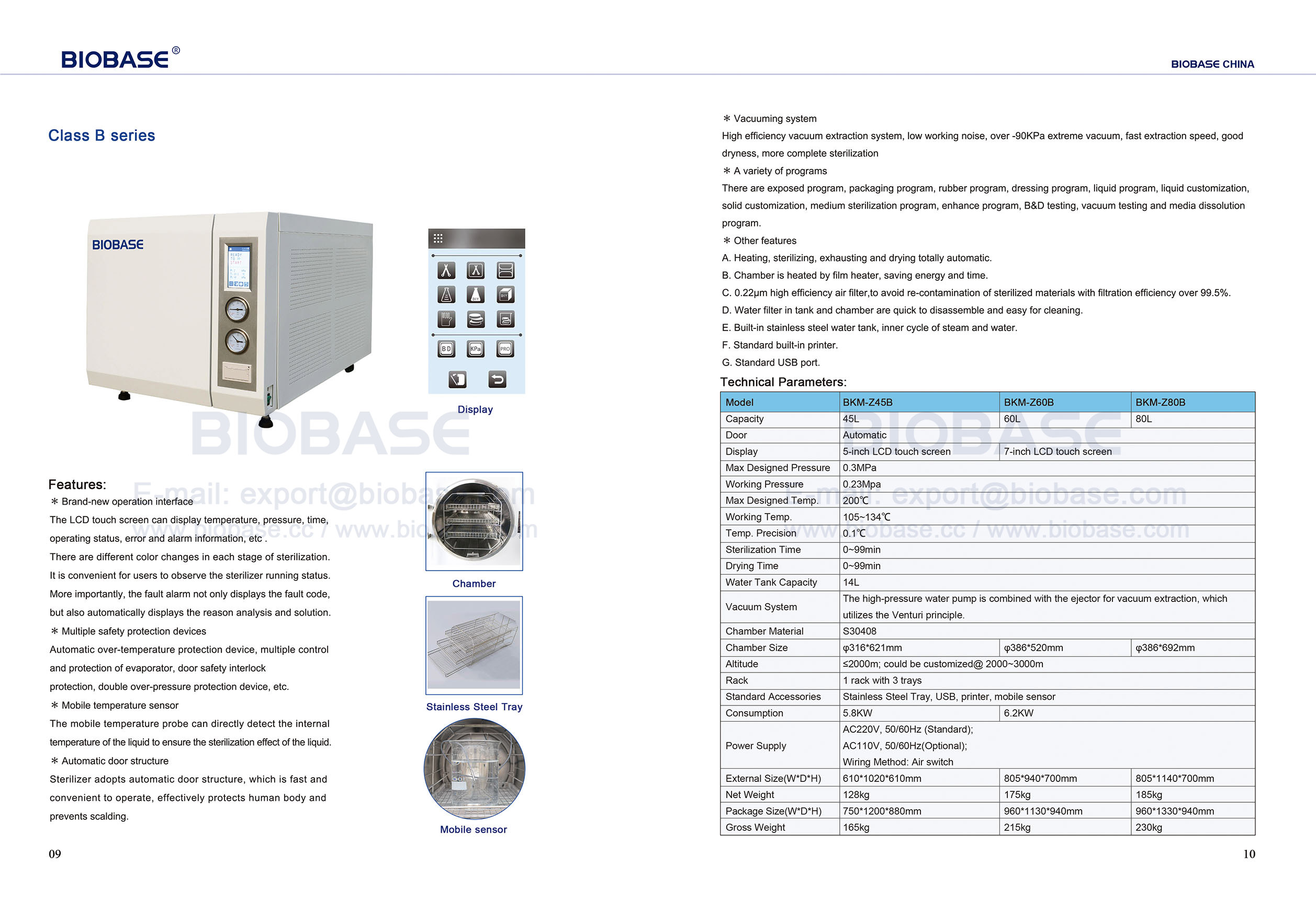 Série de classe B de la classe A autoclave 9-10 Classe B
