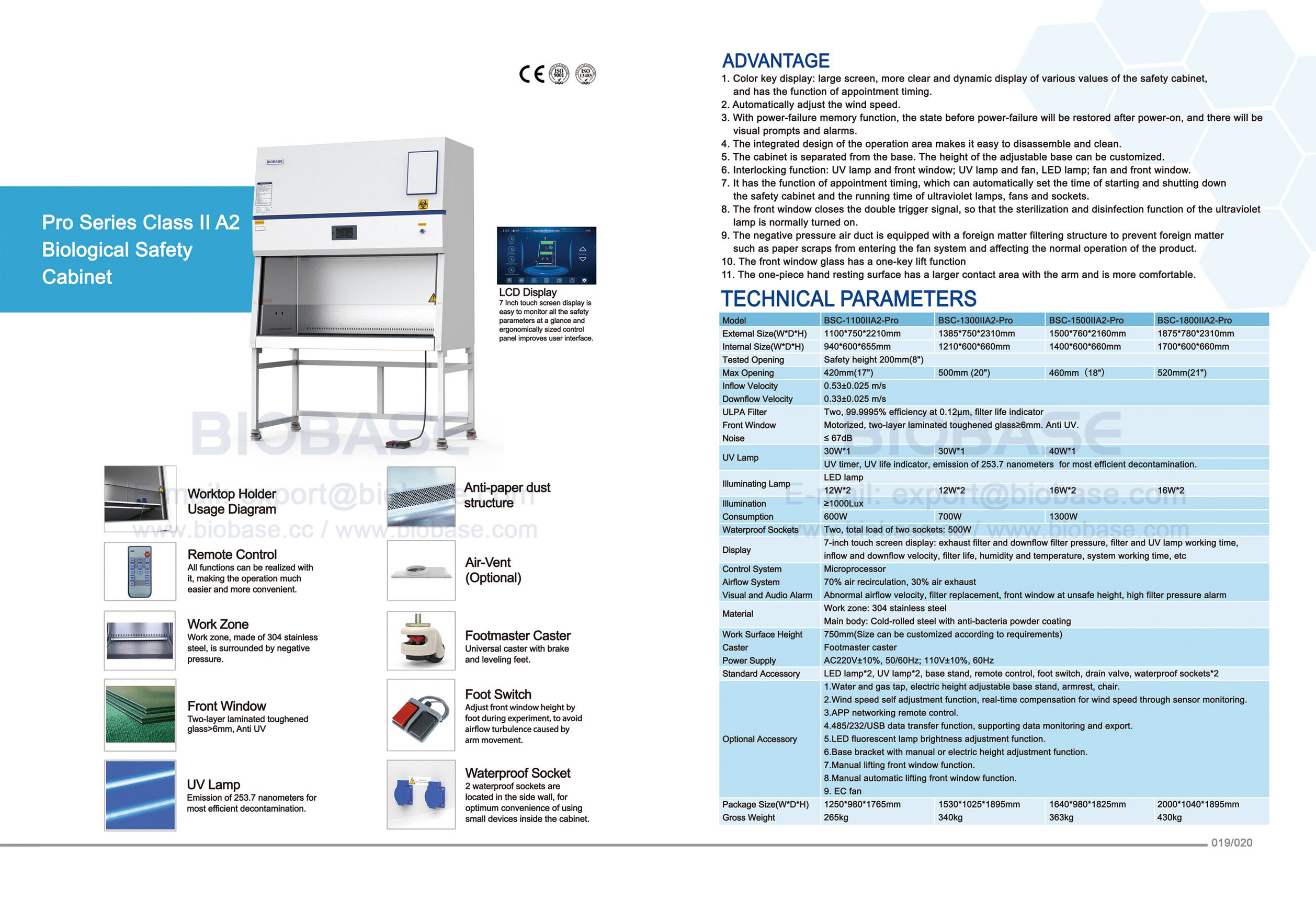 19-20 Pro Series Class II A2 Cabinet de sécurité biologique