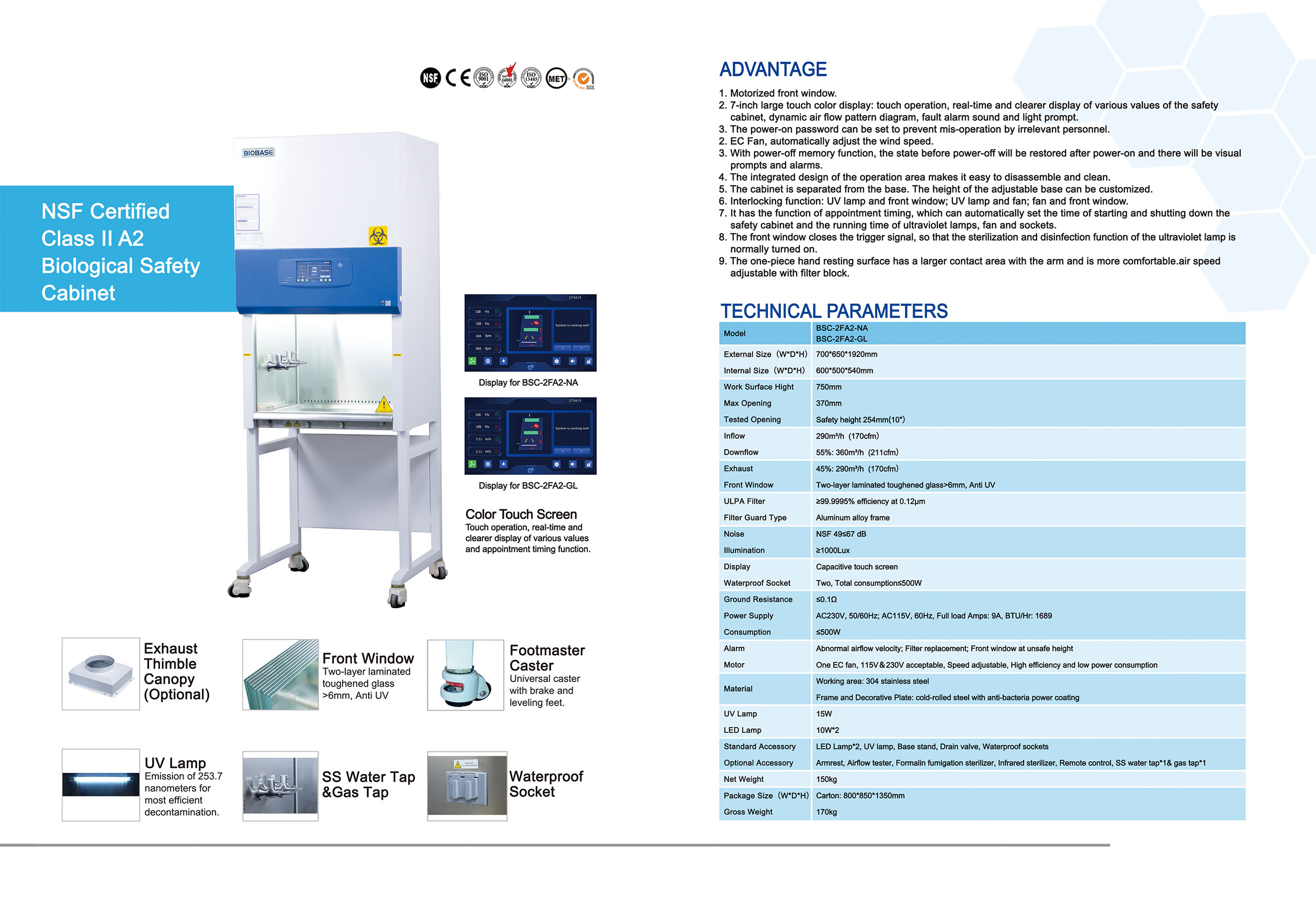 Armoire de sécurité biologique certifiée NSF Classe II A2