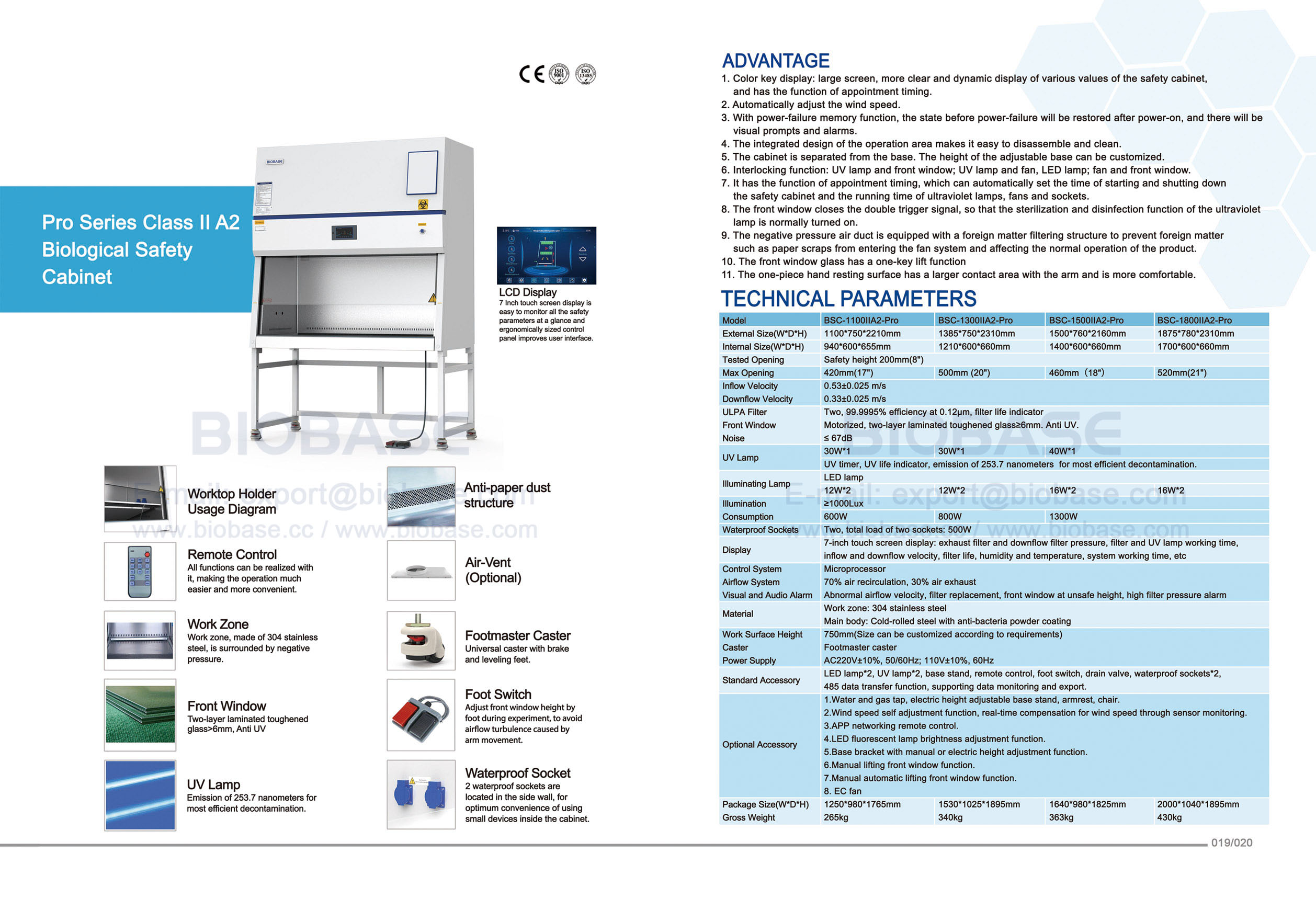 19-20 Pro Series Class II A2 Cabinet de s&eacute;curit&eacute; biologique