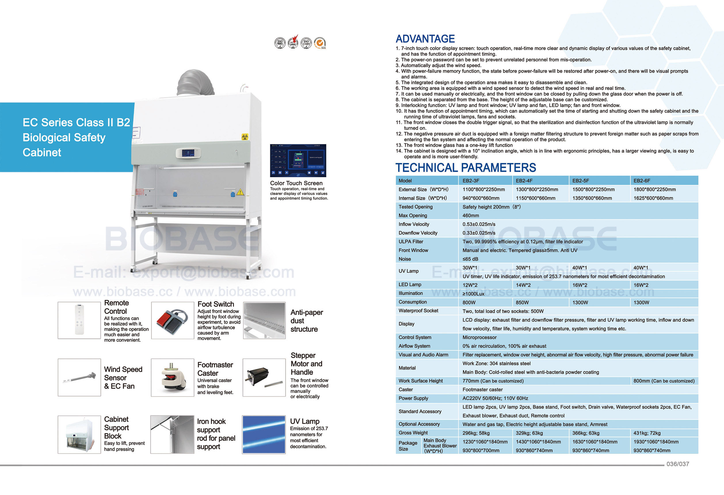 36-37 EC Series Classe II B2 Cabinet de s&eacute;curit&eacute; biologique EB2-3F & EB2-4F & EB2-5F & EB2-6F