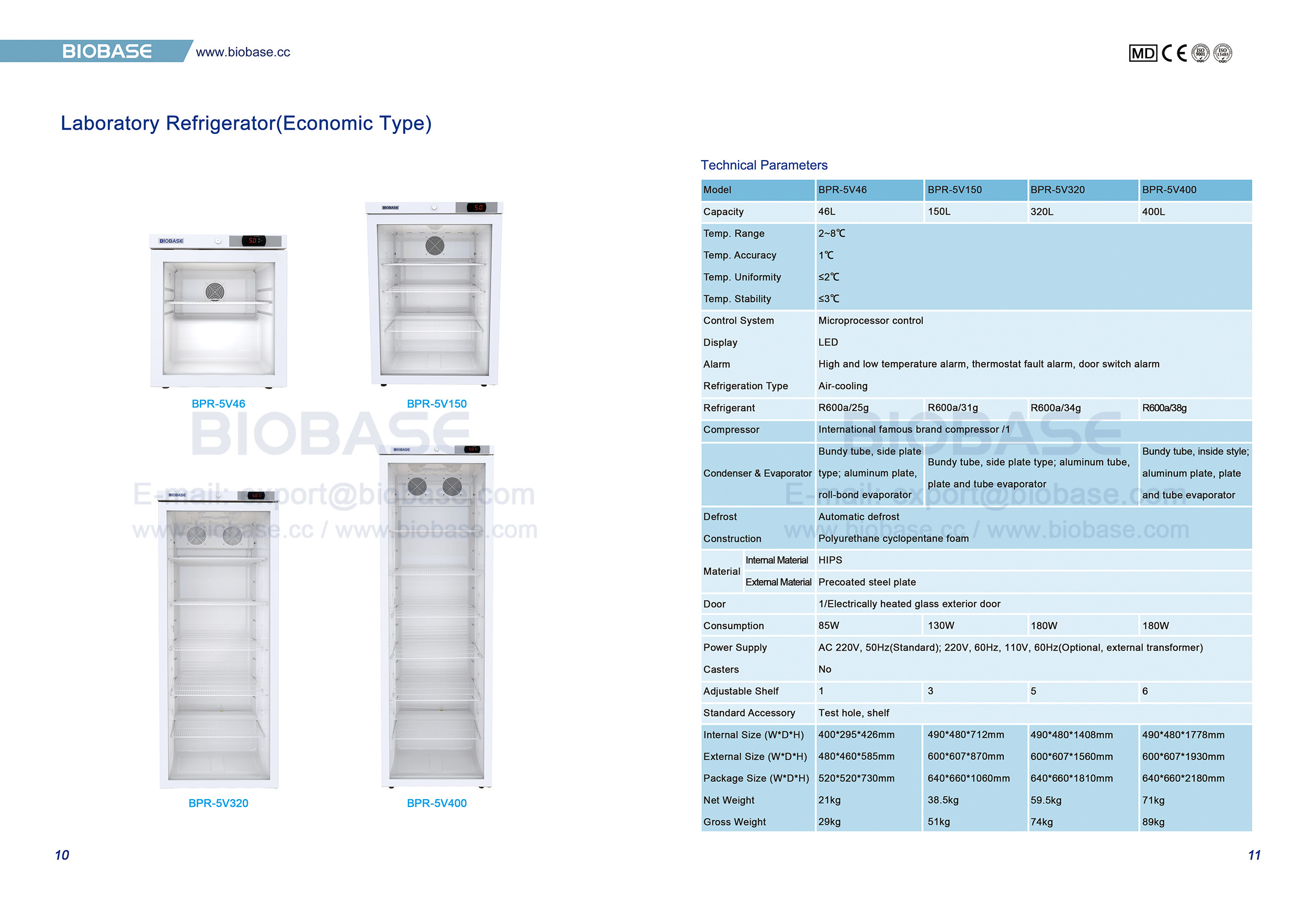 10-11 R&eacute;frig&eacute;rateur de laboratoire (type &eacute;conomique) BPR-5V46 BPR-5V150 BPR-5V320 BPR-5V400