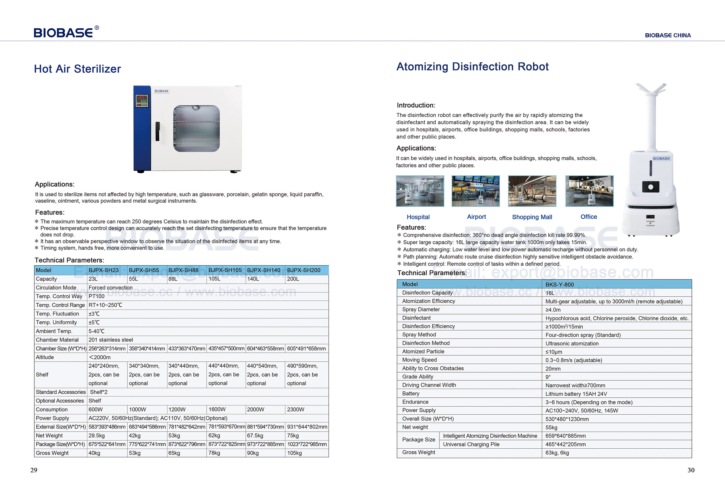29-30 St&eacute;rilisateur &agrave; air chaud et robot de d&eacute;sinfection par atomisation