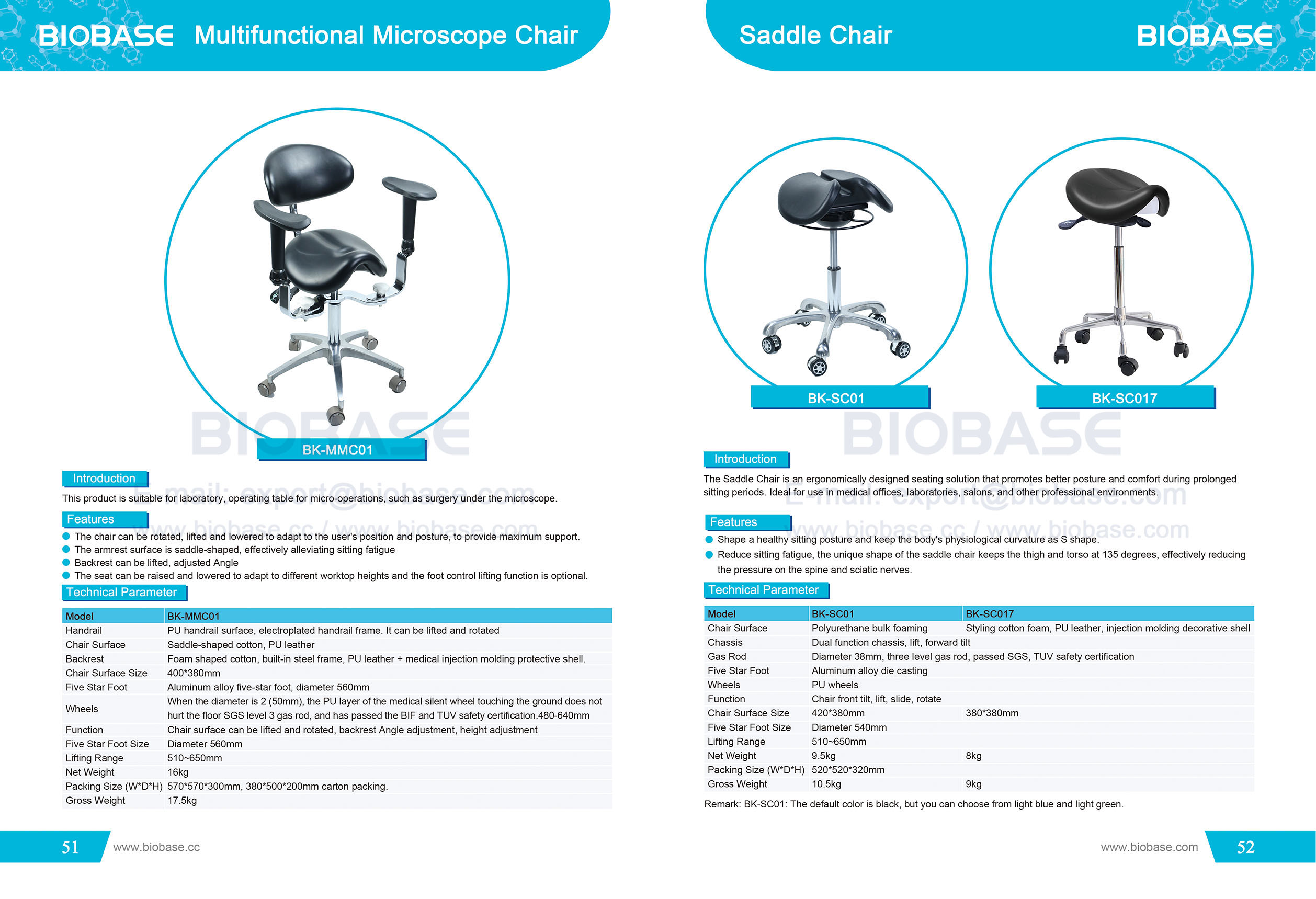 51-52 Chaise de microscope multifonctionnelle et chaise de selle