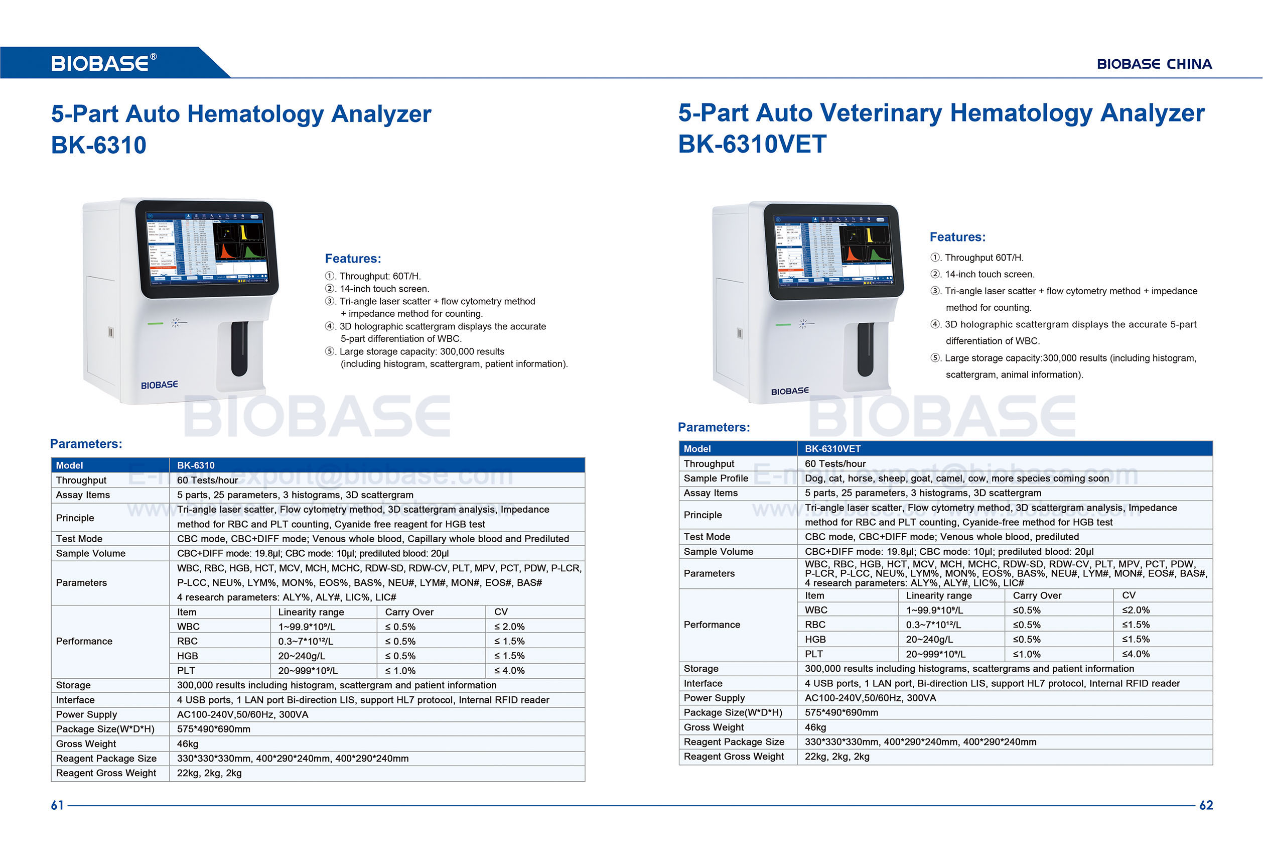 61-62 Analyseur d'h&eacute;matologie automatique en 5 parties BK-6310 et analyseur d'h&eacute;matologie v&eacute;t&eacute;rinaire automatique en 5 parties BK-6310VET