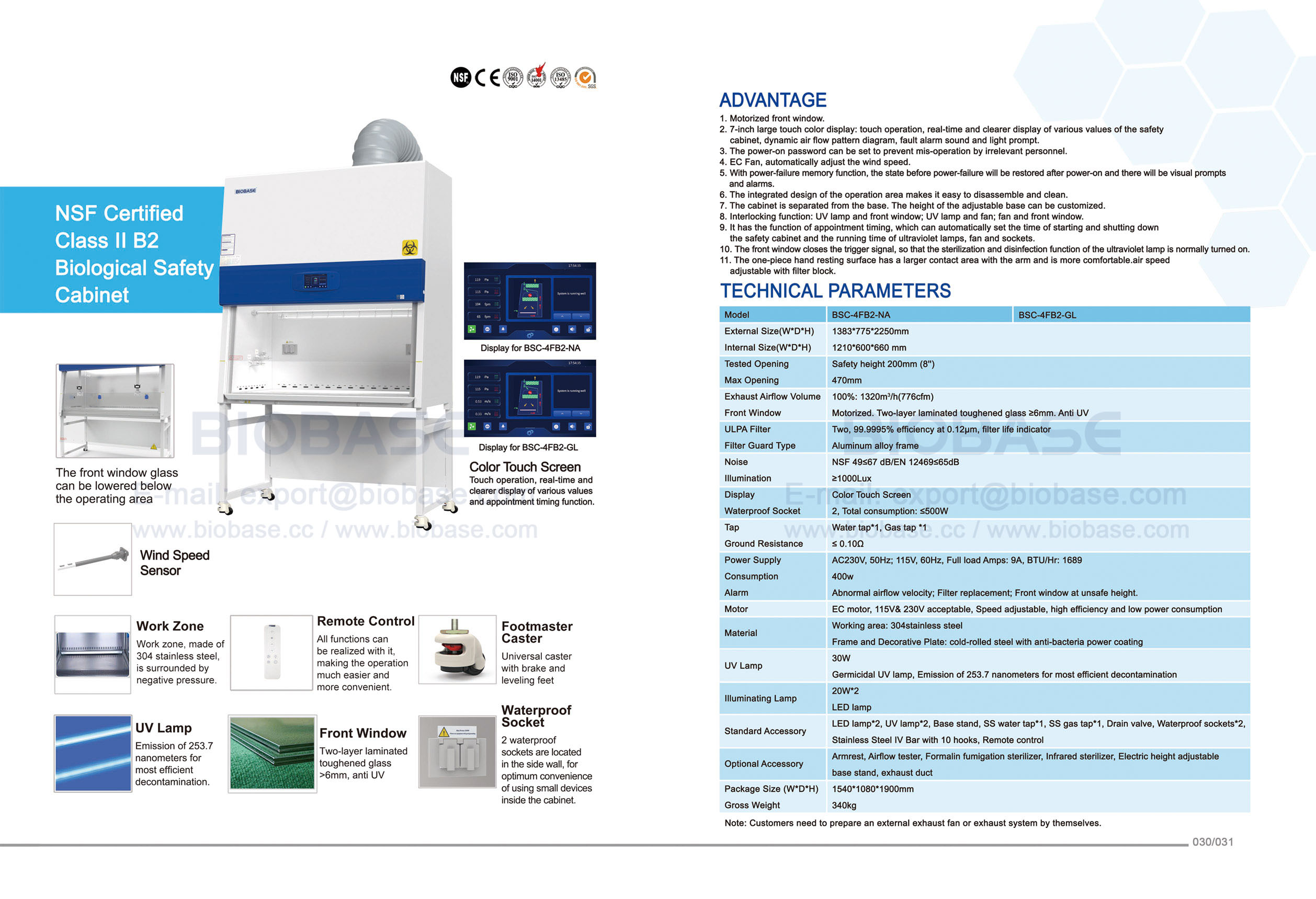 30-31 Cabinet de s&eacute;curit&eacute; biologique certifi&eacute; NSF B2